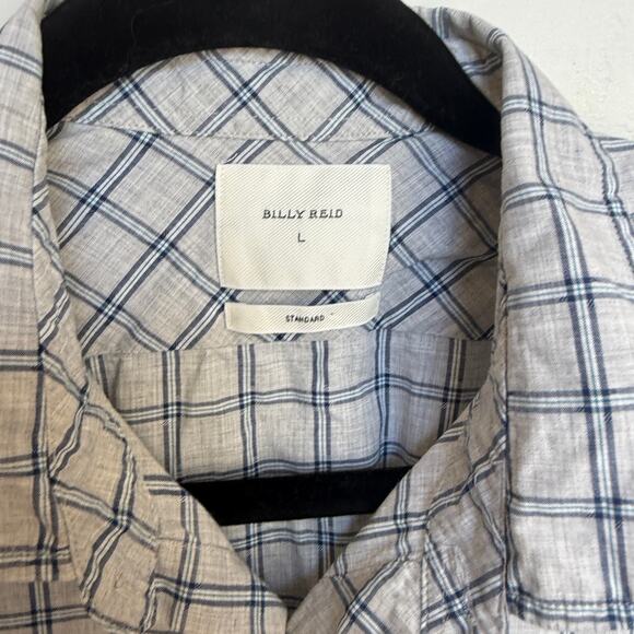 Billy Reid Men's Grey and Blue Standard Fit Long Sleeve Button Down Shirt sz L - Picture 3 of 7